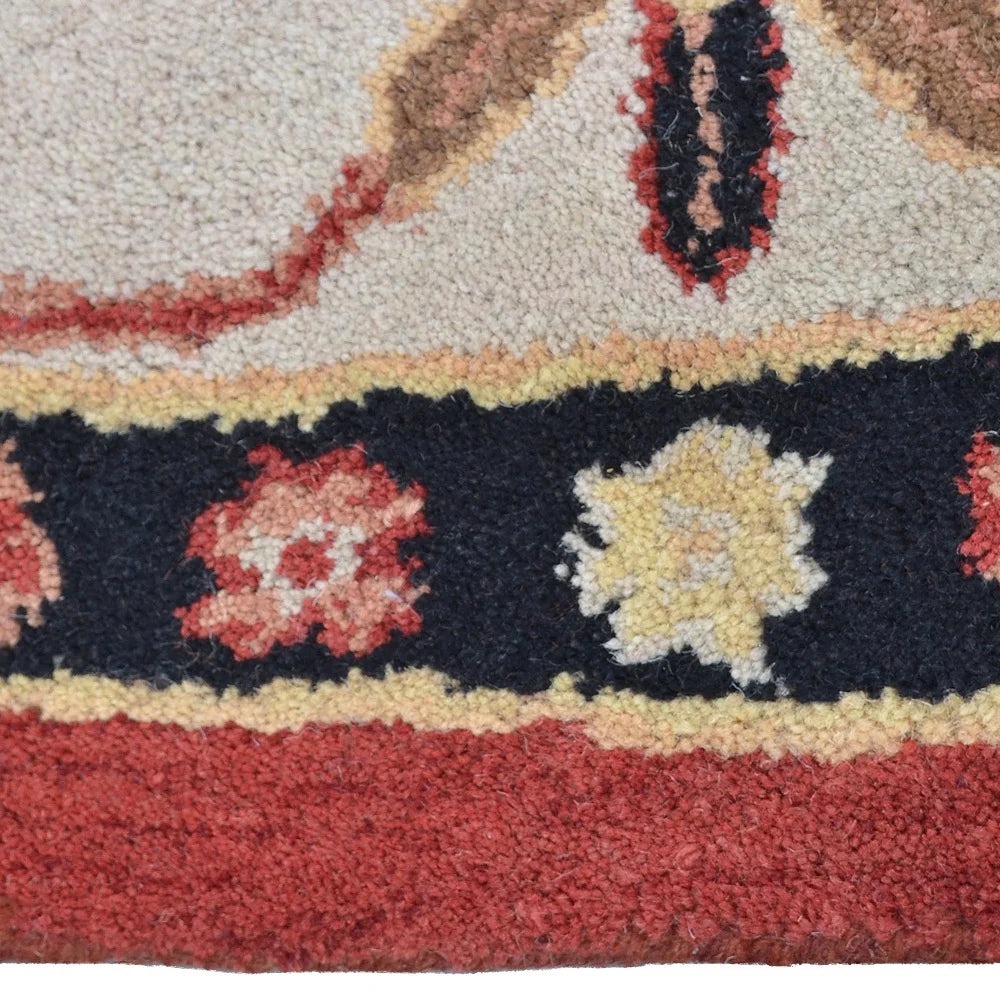 10'x10' Round Red Cream Hand Tufted Wool Area Rug O19679