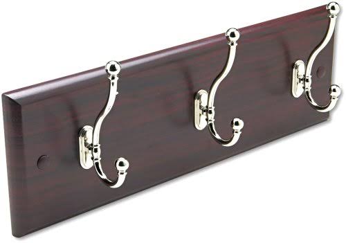 Wood Wall Rack 3 Hook Mahogany/Silver T8646