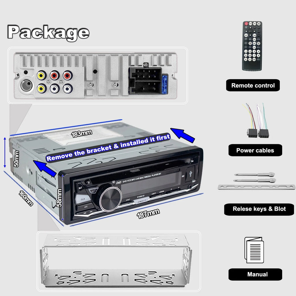 Single DIN Car Stereo with CD/DVD Player Bluetooth AM/FM Radio B4232