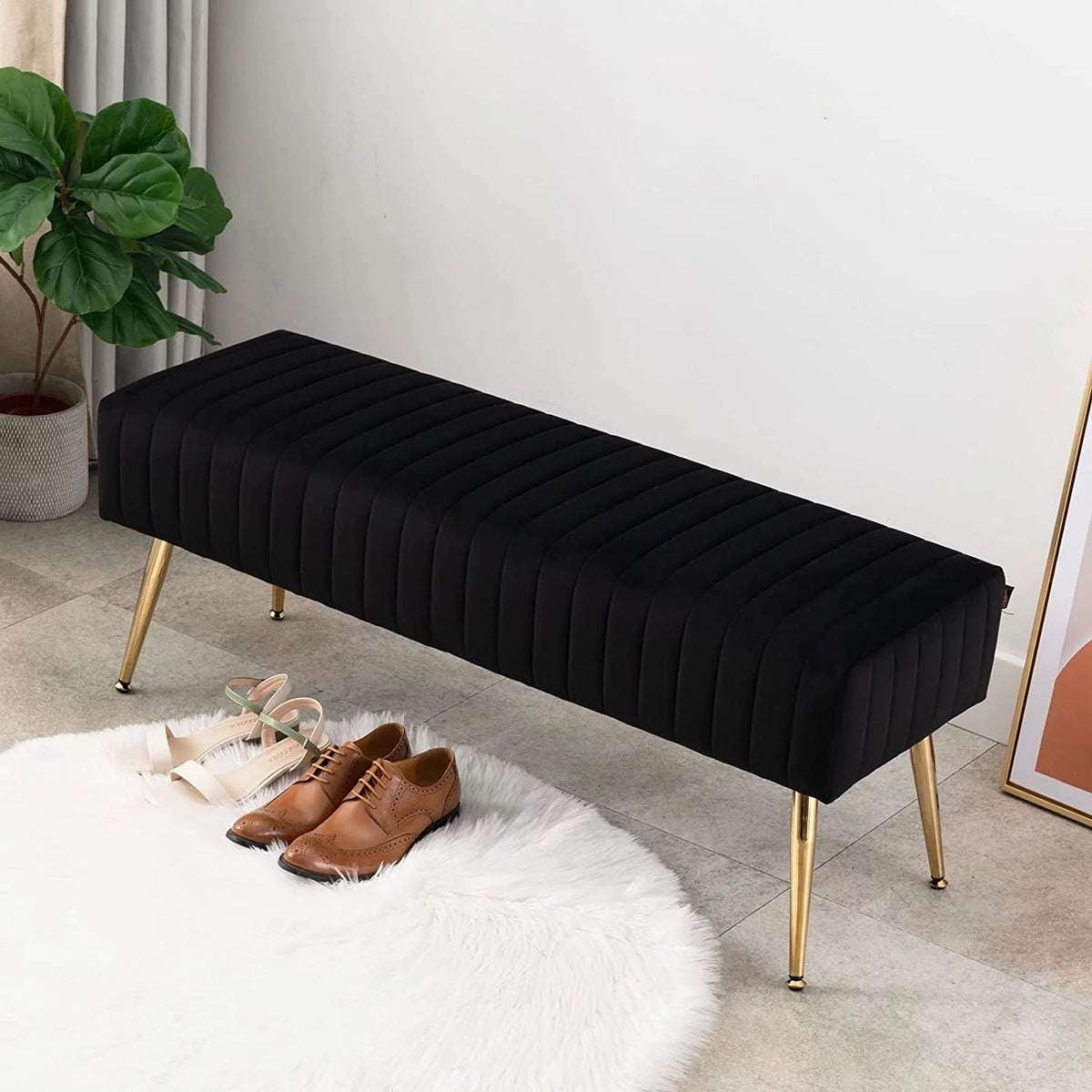 44 Inch Velvet Ottoman Bench with Gold Legs O3150