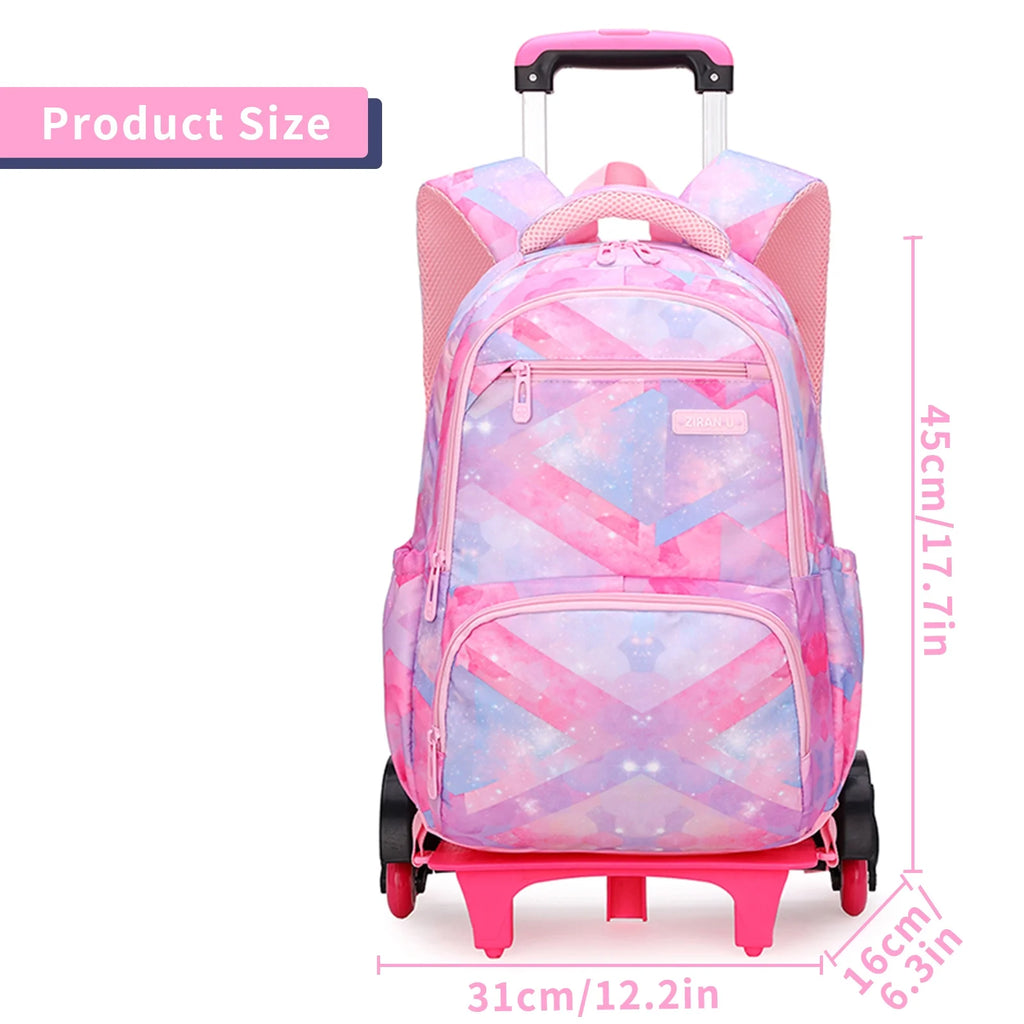 Pink Rolling Wheeled School Backpack C8430