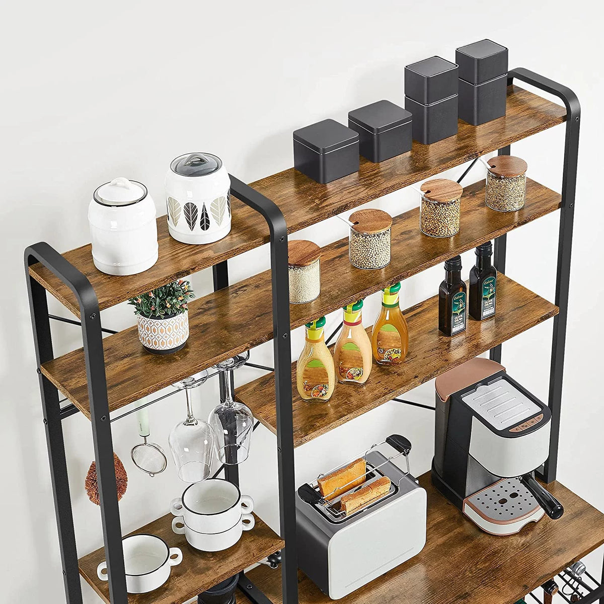 Wooden Kitchen Bakers Rack with Wine Rack and 12 Hooks A97578