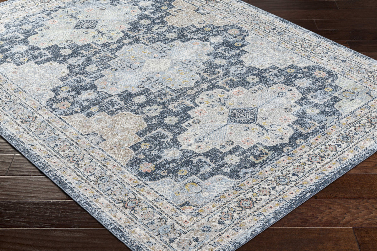 Washable Dark Blue Area Rug 8x10 B32504