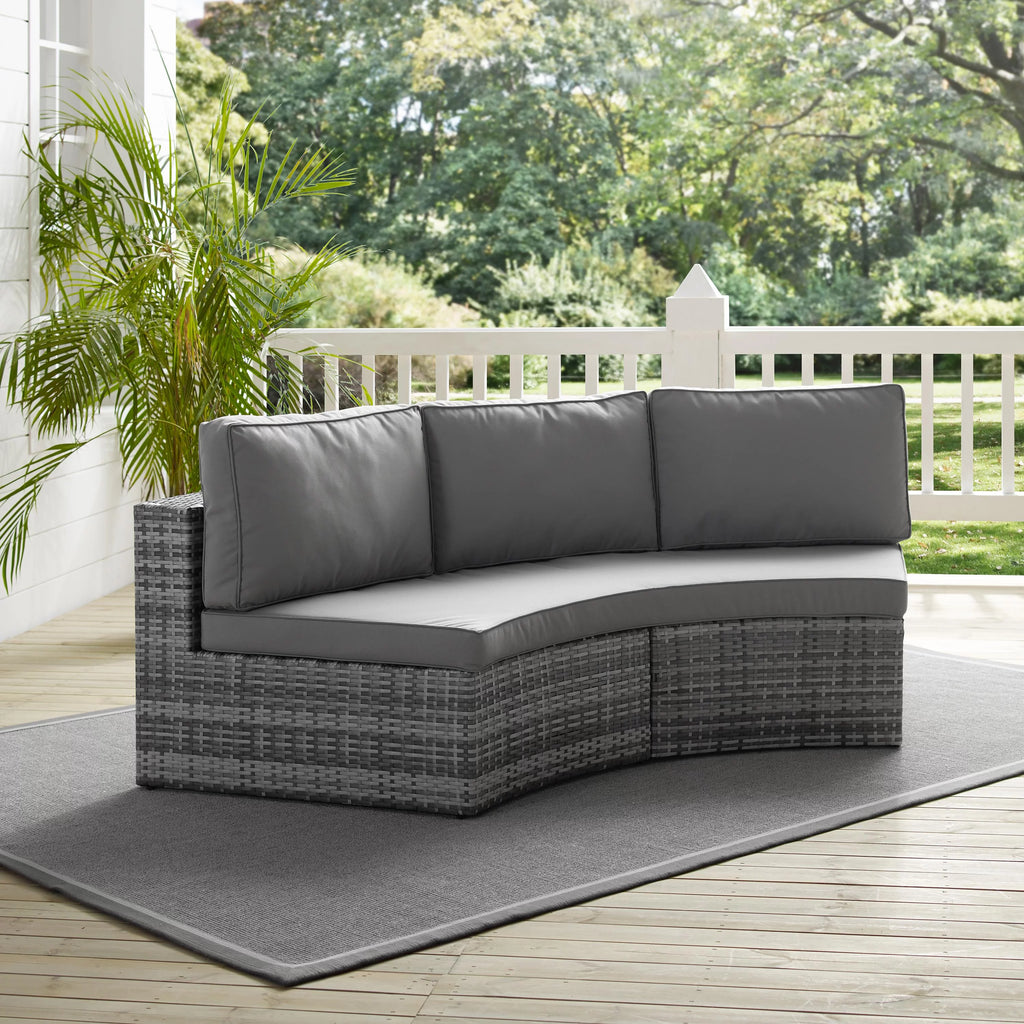 Gray Wicker Curved Patio Sectional Sofa R51802