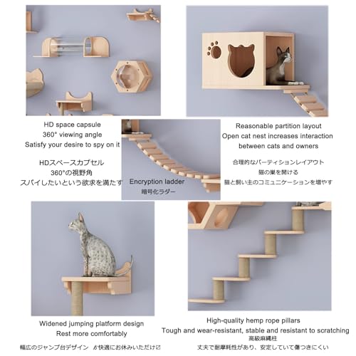 Cat Wall Shelves, Cat Wall Furniture, Cat Bridge Wall Mount Cat Perch, Hammock Cat Tree Cat Climber Set, DIY Combination P52808