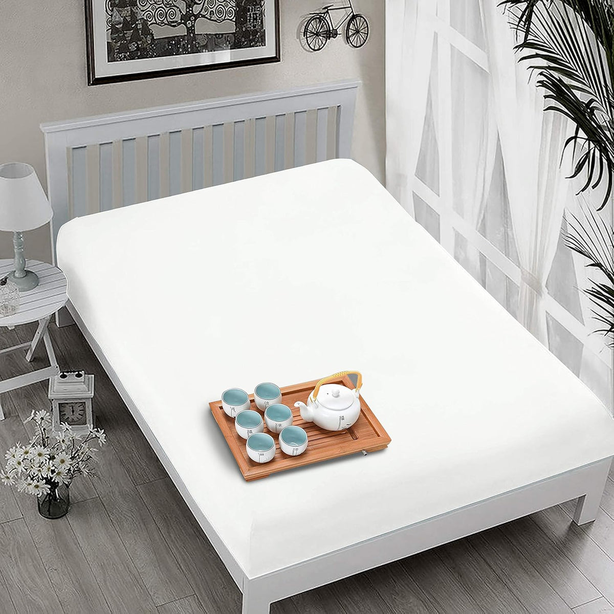 Baby Blue 100% Cotton King Percale Fitted Sheet, 1 Piece, Fits Upto 15 Deep Mattress Pockets J9867