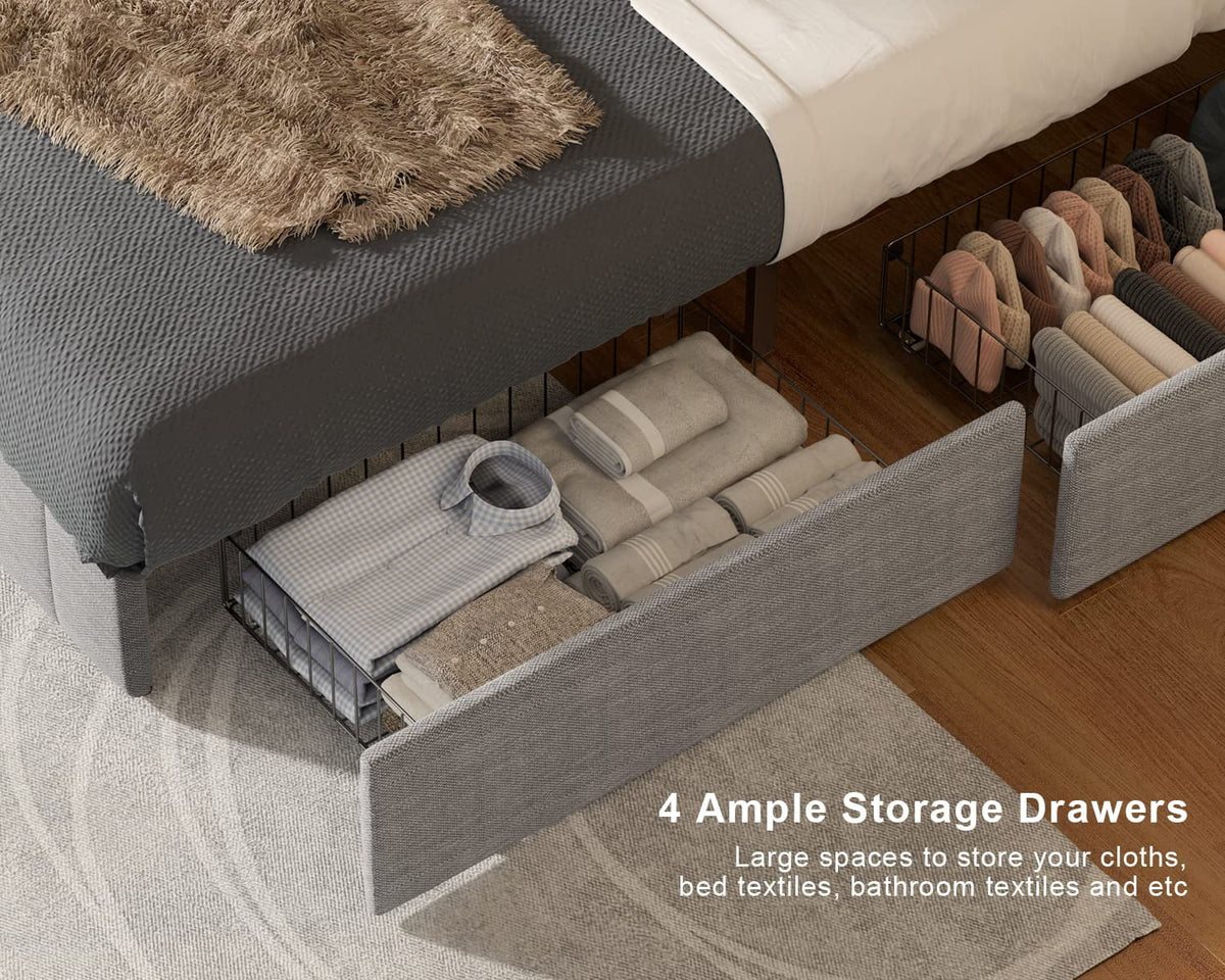Light Grey Full Size Bed Frame with Storage Drawers E446966