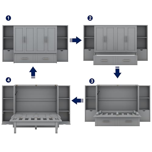 Queen Size Murphy Bed with Storage 2 Drawers and Shelves M91225