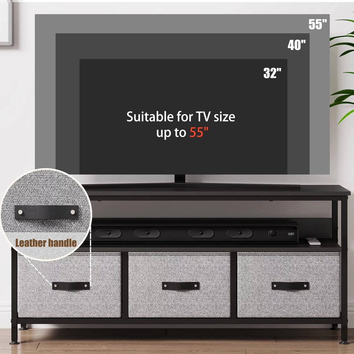 Grey Dresser TV Stand with Drawers and Shelves X9169