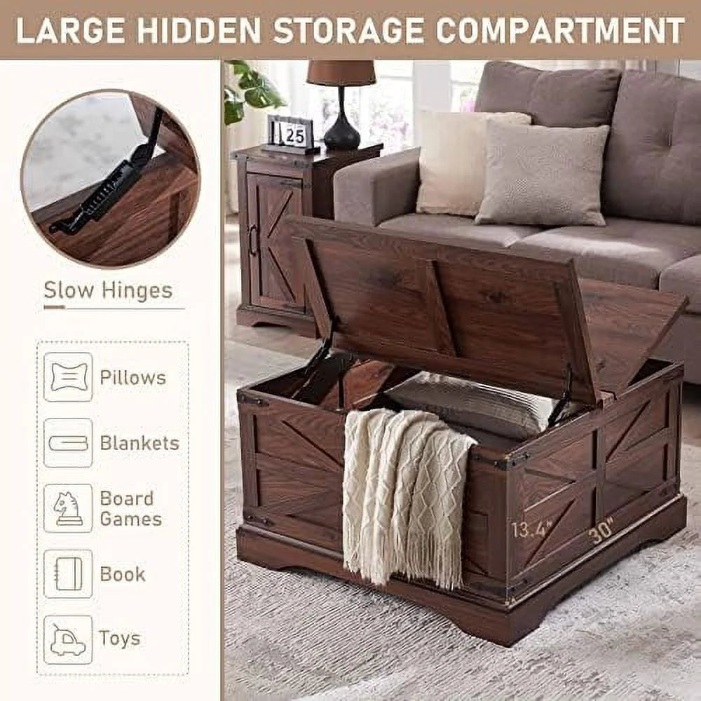 Brown Square Wood Coffee Table with Hidden Compartment R6197