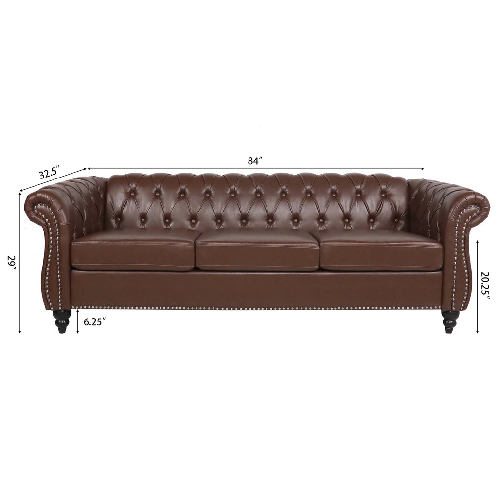 Dark Brown Leather 3-Seater Sofa S532