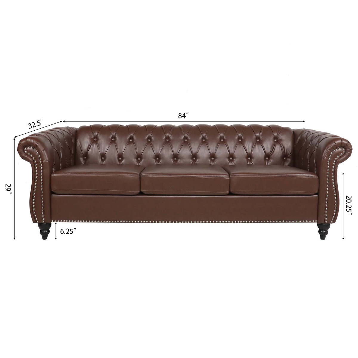 Dark Brown Leather 3-Seater Sofa S532