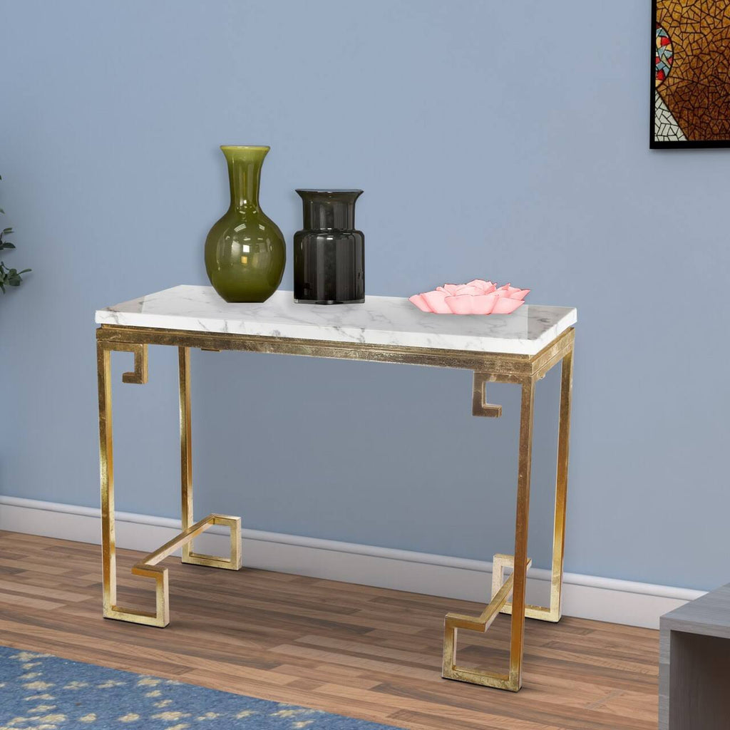 Modern Iron Console with Stone Top Gold White Y922