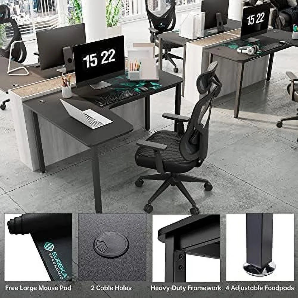 60 Inch Black L Shaped Computer Desk with Metal Legs Q26170