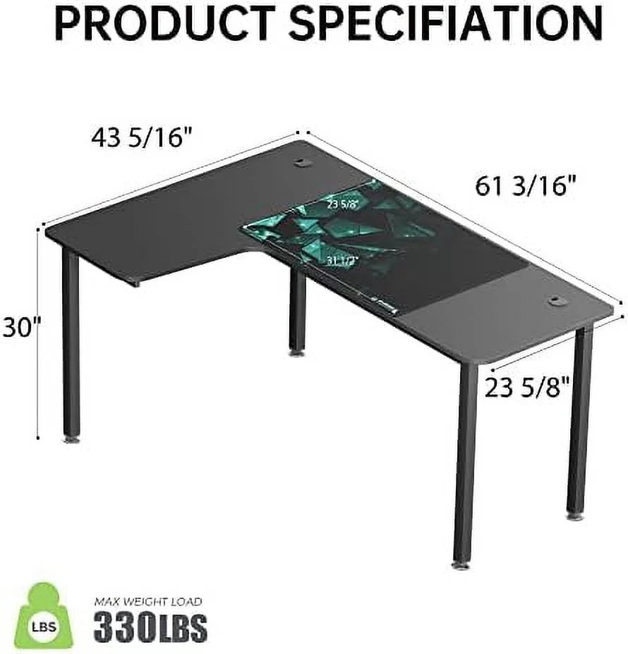 60 Inch Black L Shaped Computer Desk with Metal Legs Q26170