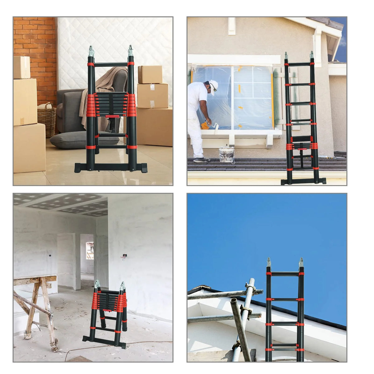 Aluminum Telescoping Extension Ladder, Red Alloy A-Frame Ladder V5551