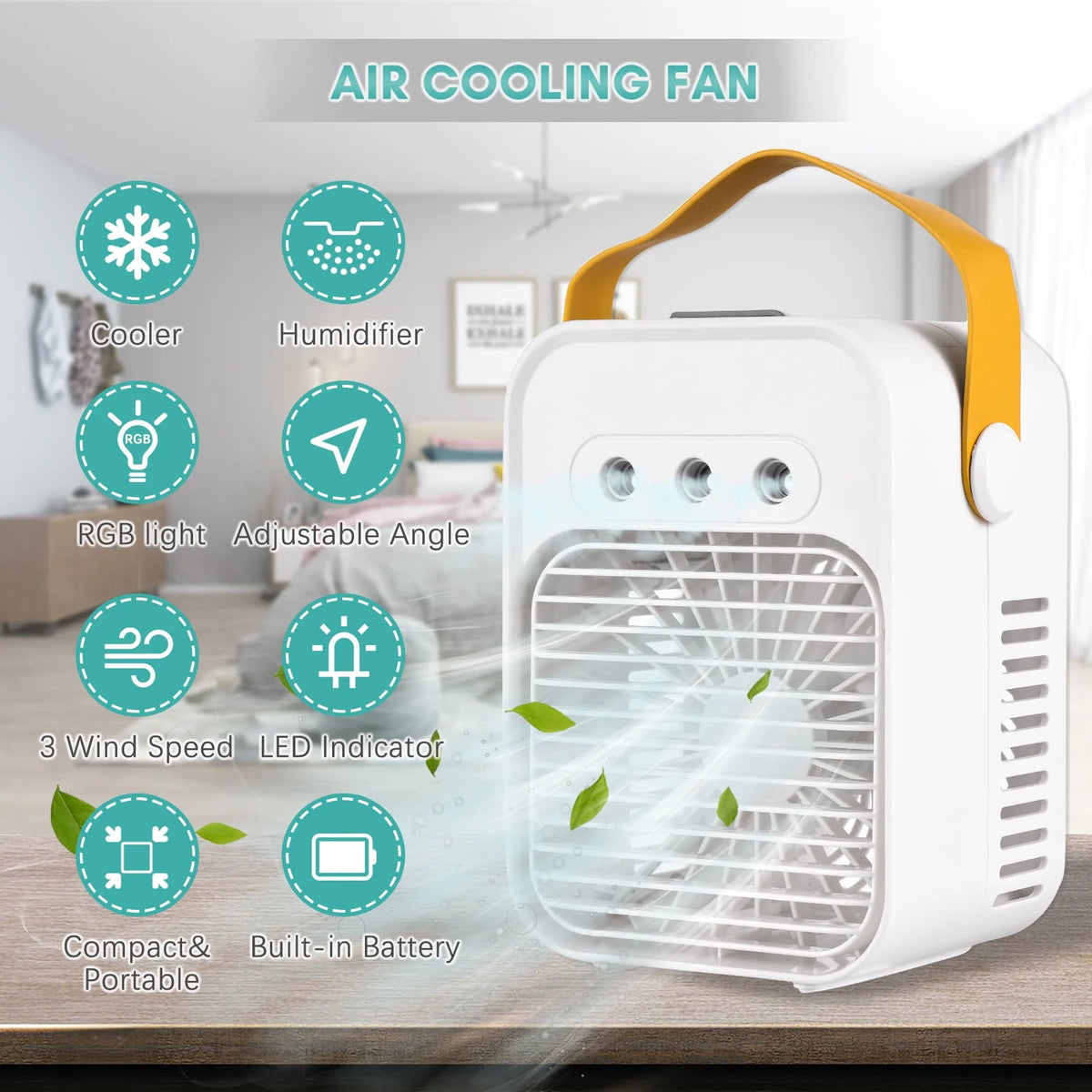Portable Air Cooling Fan with LED Light 3 Wind Speeds J5657