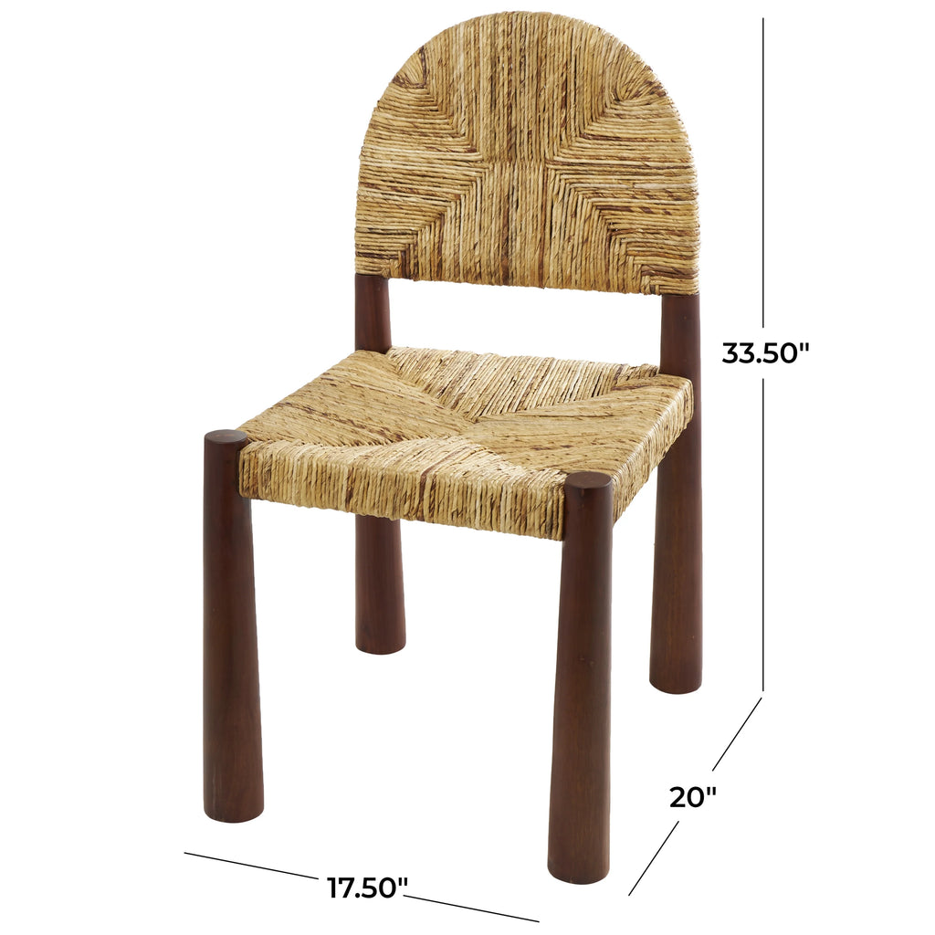 Light Brown Handmade Wood Lounge Chair with Woven Banana Leaf Seat, Set of 2 H99999