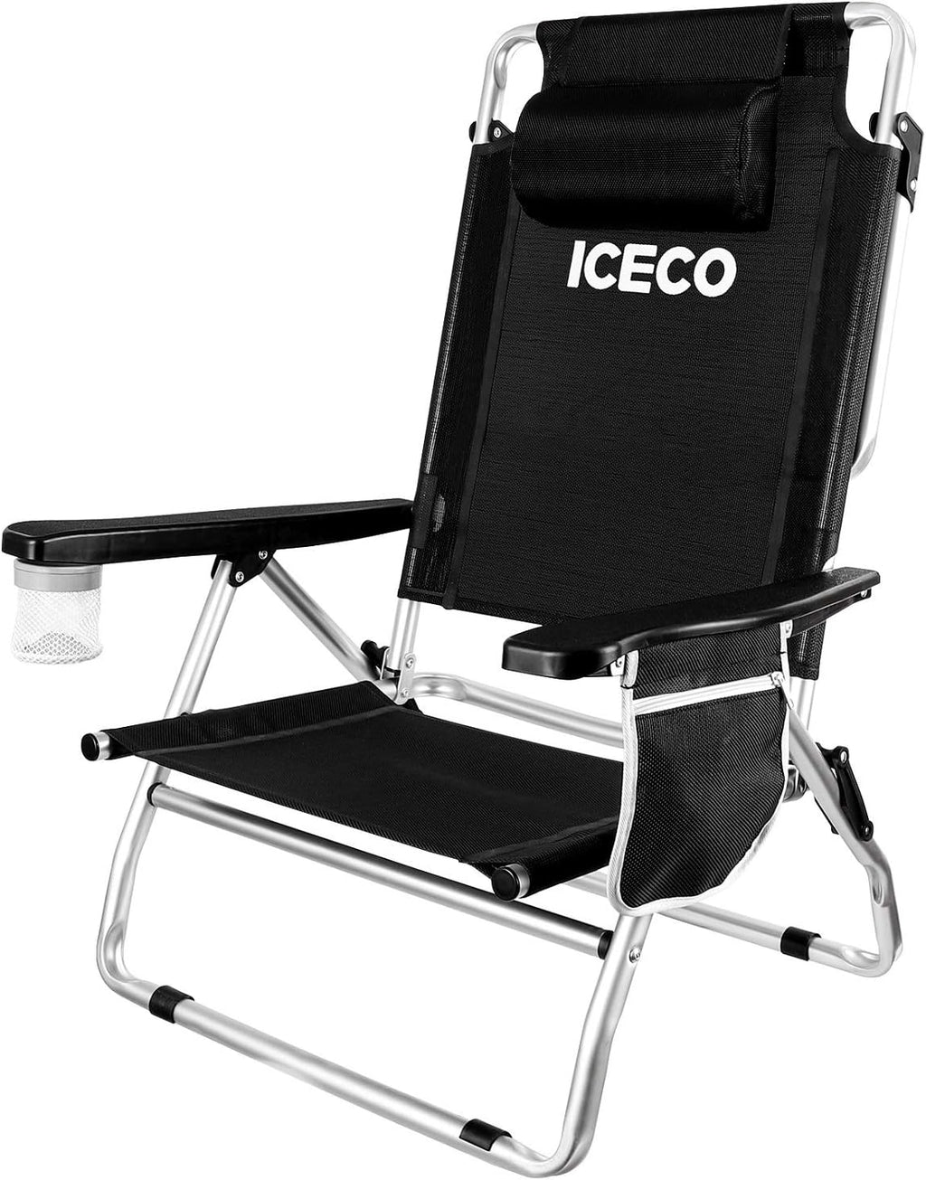 5-Position Folding Aluminium Camping Chair with Cup Holder Storage Bag Q778