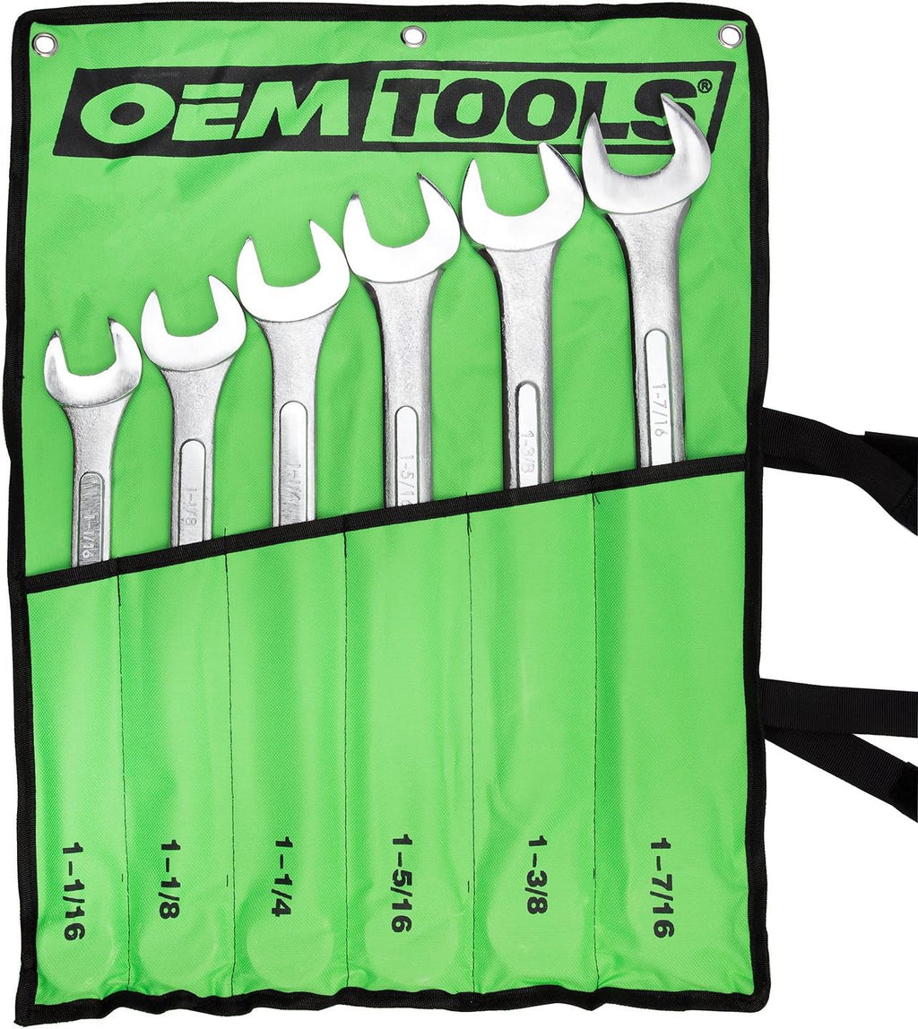 Jumbo Combination Wrench Set, SAE, 6 Piece, Green Canvas Tool Roll Included C7212