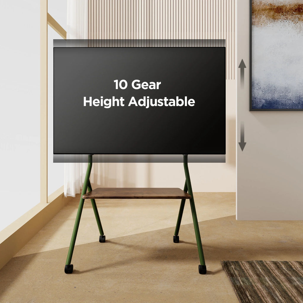Mobile TV Stand for 55 60 65 75 78 Inch TV with Wooden Storage Shelves O23984