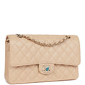 Beige Iridescent Caviar Double Flap Bag Z10132