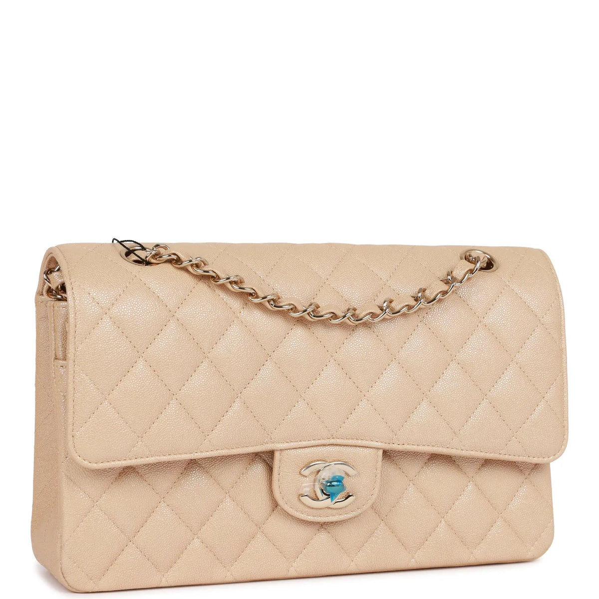 Beige Iridescent Caviar Double Flap Bag Z10132
