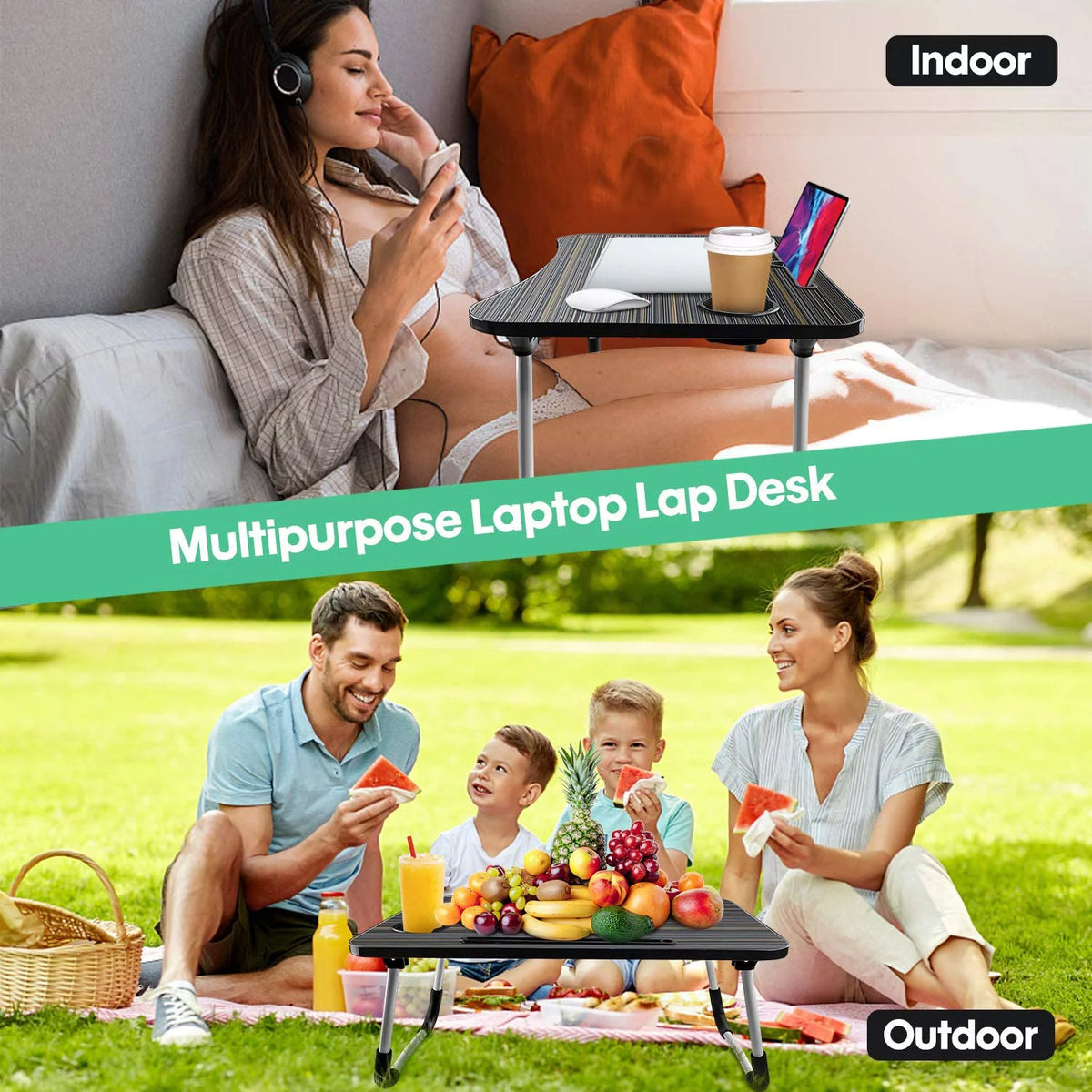 Portable Lap Desk with Cup Slot Black Y141837
