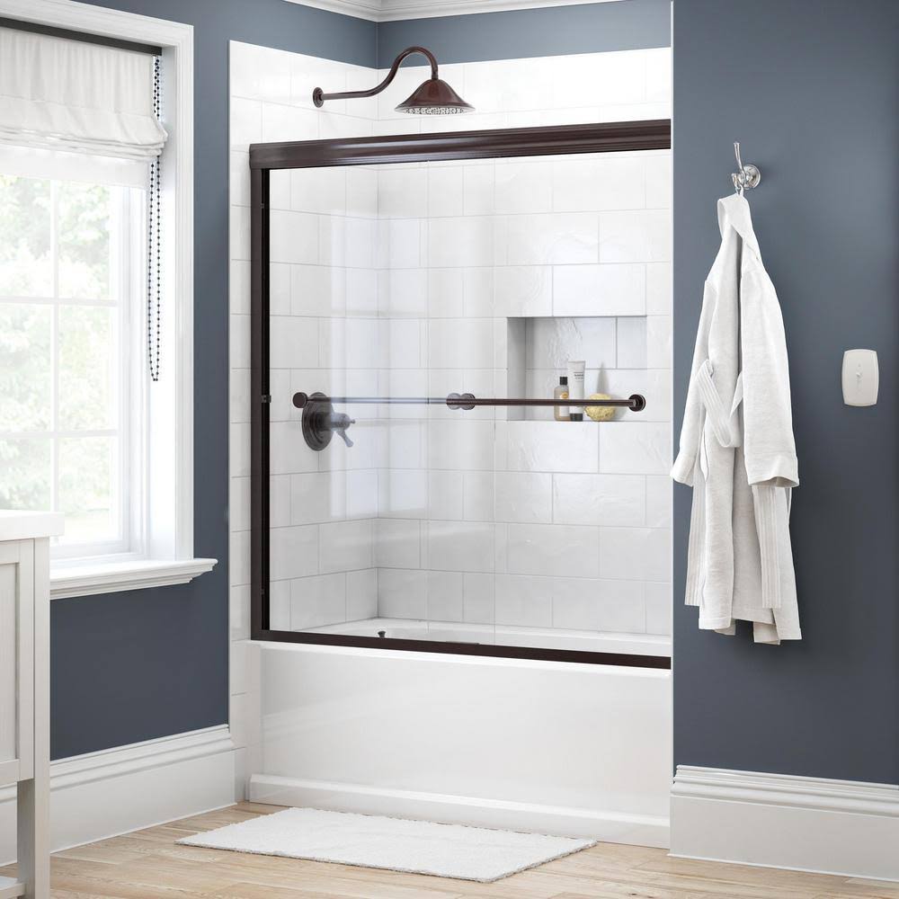 Bronze Semi-Frameless Sliding Bathtub Door with Clear Glass H84572