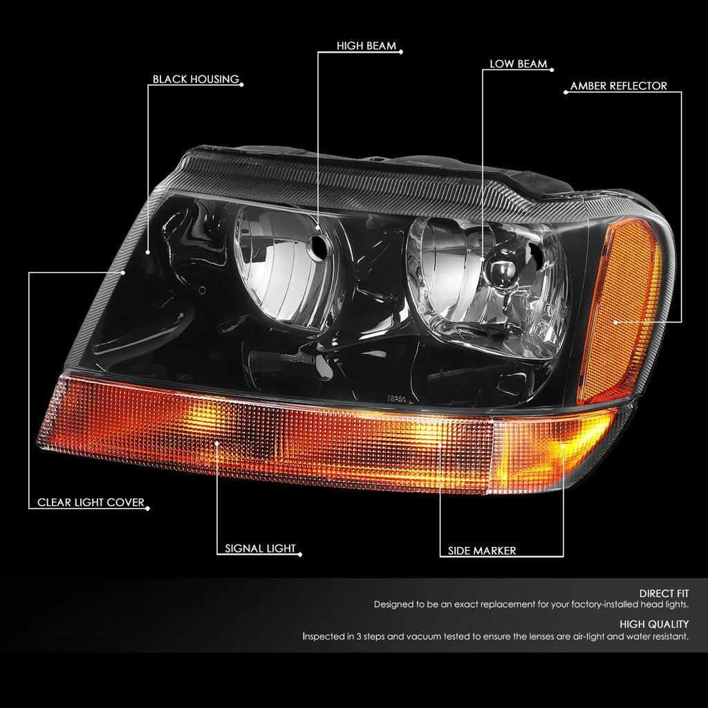 Black Housing Amber Side Headlight Headlamps for Jeep Grand Cherokee O221104
