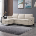 Beige Convertible Sectional Sofa Couch with Storage Ottoman A5396
