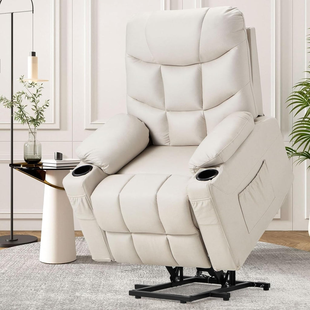 Dual Motor Power Lift Recliner Chair with Massage and Heat, Cup Holders Side Pockets O76681