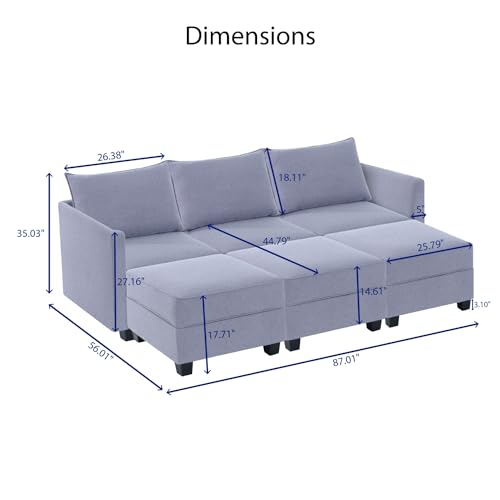 Caramel 6-Seater Modular Sleeper Couch with Ottoman Air Leather H173