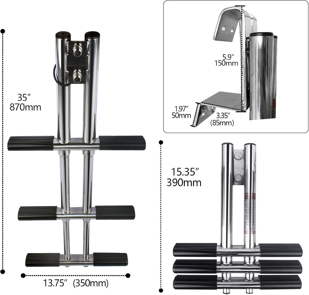 Telescoping Stainless Steel 3 Step Dive Ladder I179516