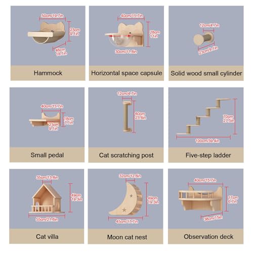 Cat Wall Shelves, Cat Wall Furniture, Cat Bridge Wall Mount Cat Perch, Hammock Cat Tree Cat Climber Set, DIY Combination P52808