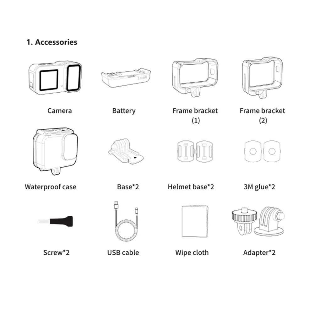Waterproof Dual Screen 20mp Action Camera with Battery and Waterproof Case Y7752