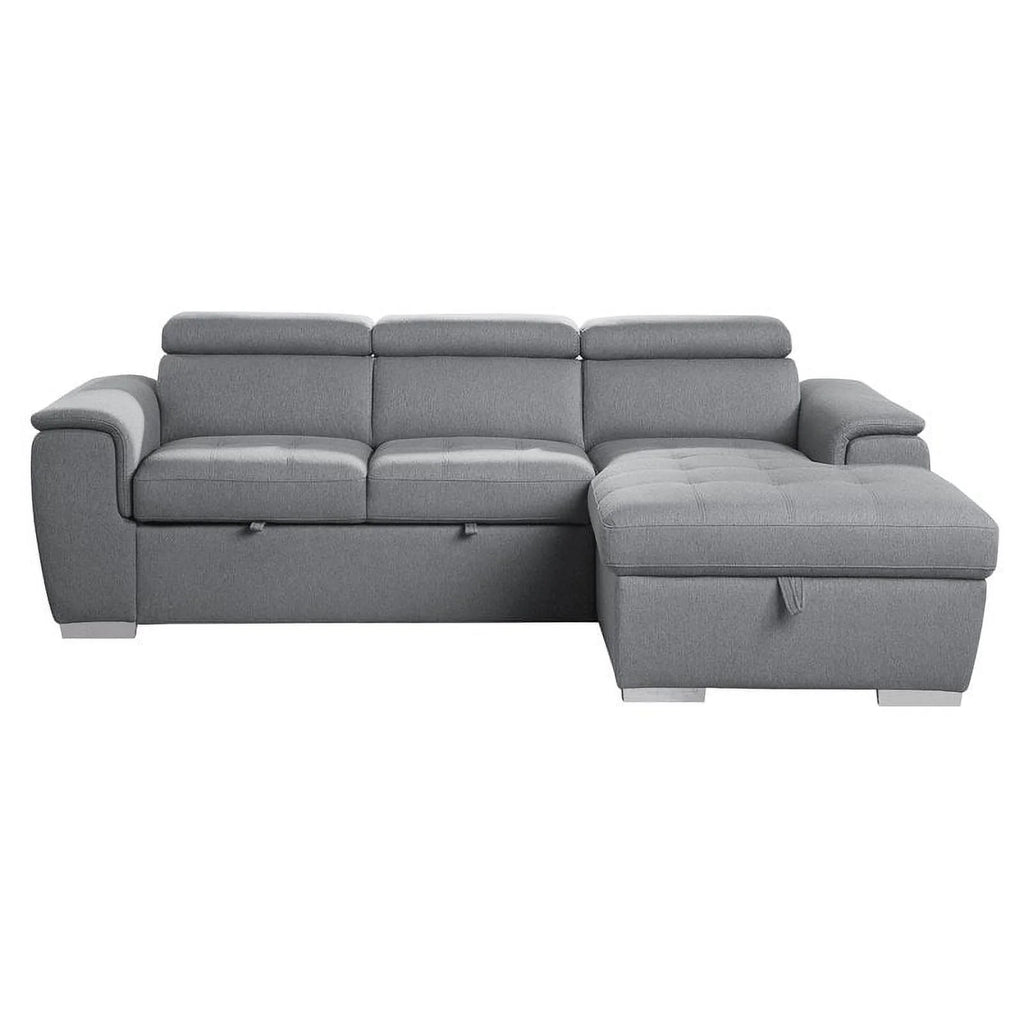 Gray 2-Piece Fabric Sectional with Pull-Out Bed K4498
