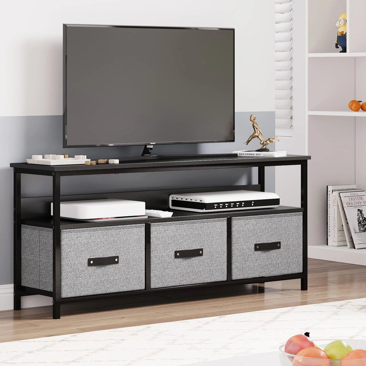 Grey Dresser TV Stand with Drawers and Shelves X9169
