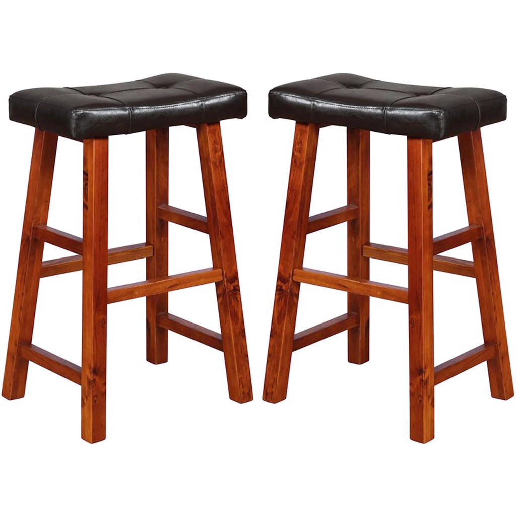 Padded Faux Leather Saddle Seat Barstools, 29 Inches, Set of 2 W73442