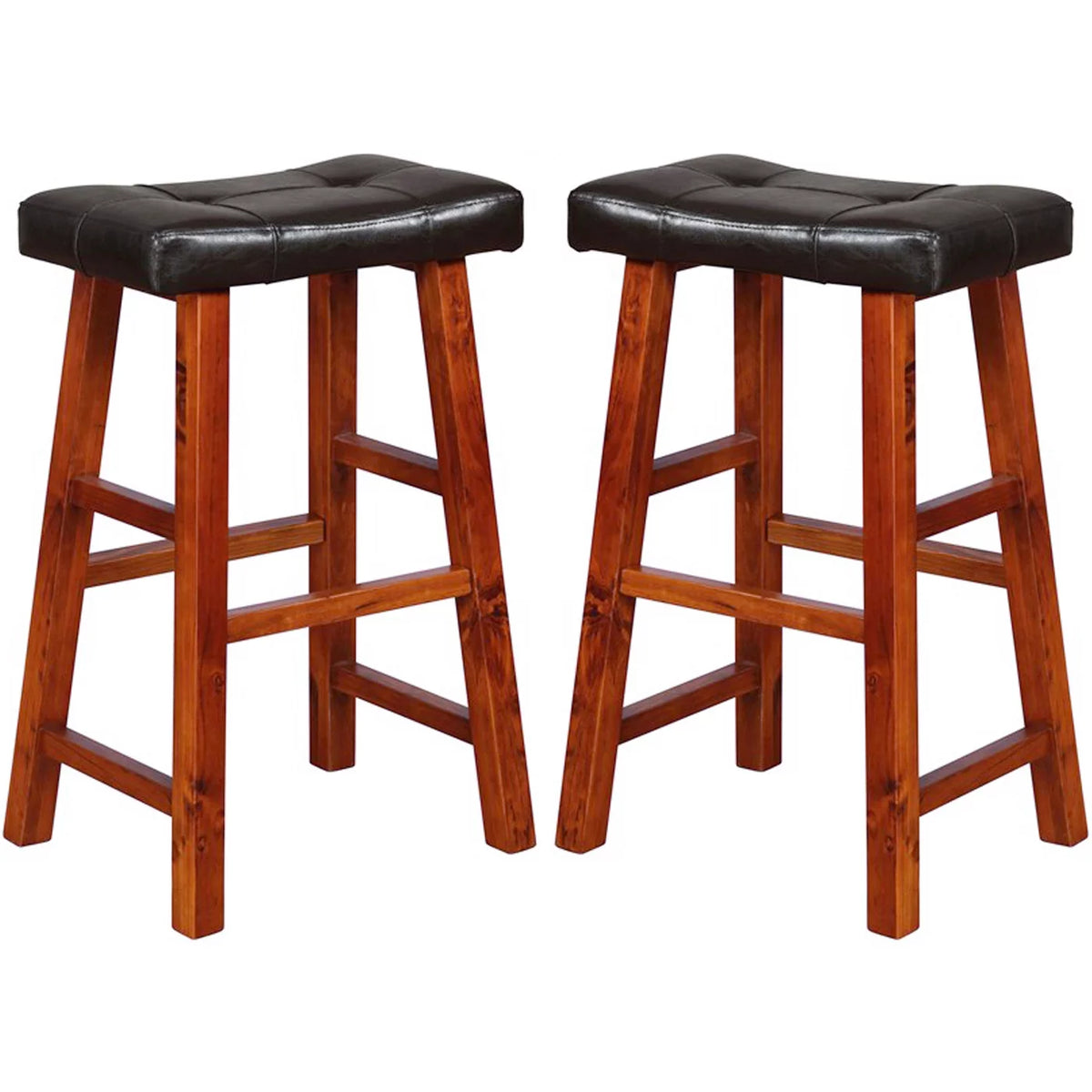 Padded Faux Leather Saddle Seat Barstools, 29 Inches, Set of 2 W73442