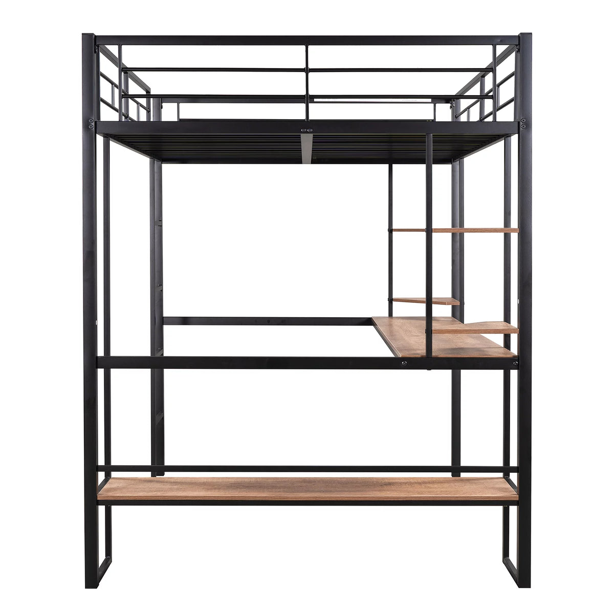 Black Full Metal Loft Bed with Desk and Shelves C645