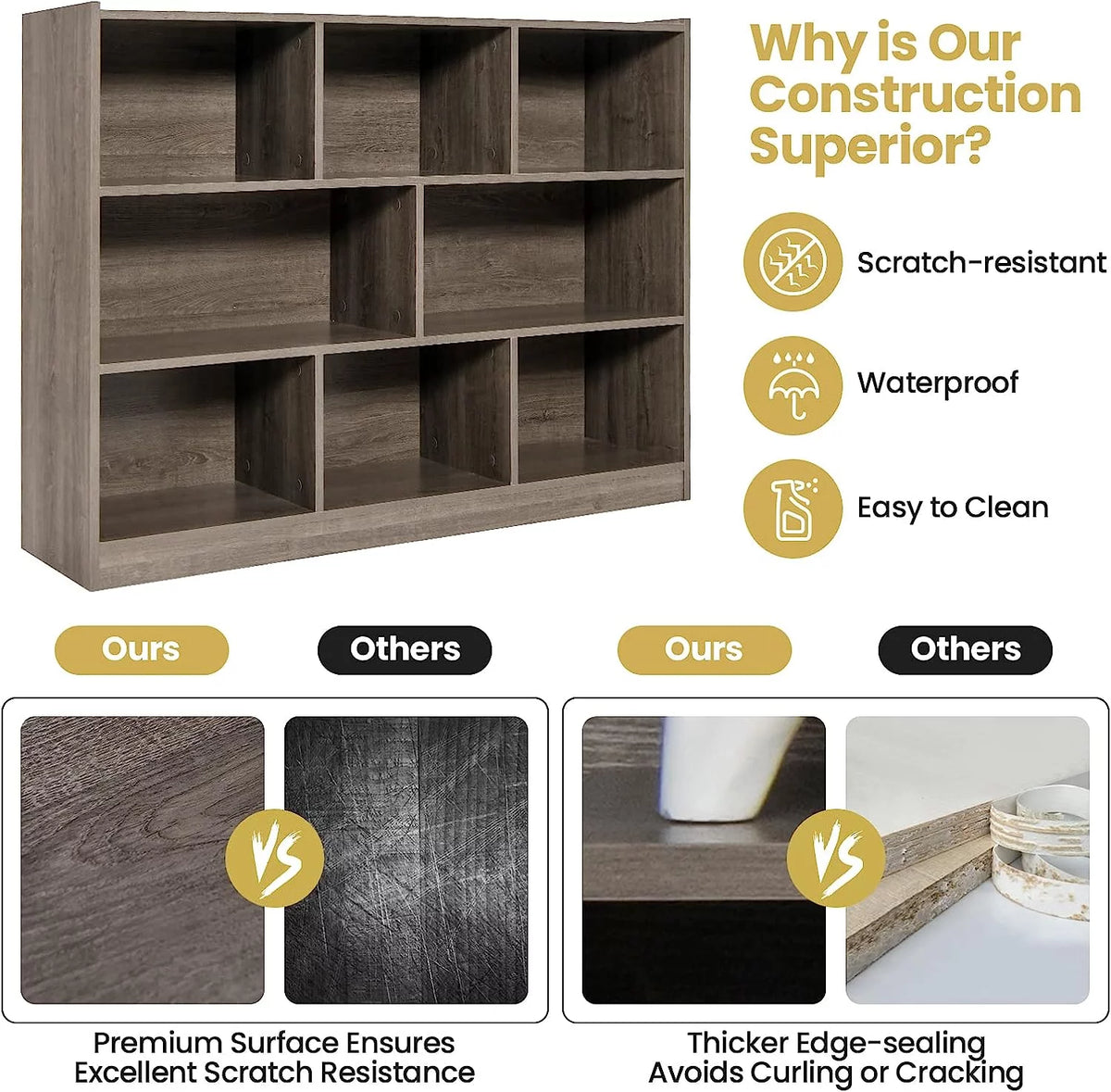 3 Tier 8 Cube Wood Storage Bookcase I85636
