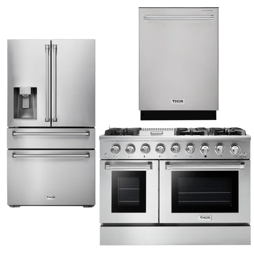 48 Propane Gas Range, Refrigerator with Water and Ice Dispenser, Dishwasher Y496