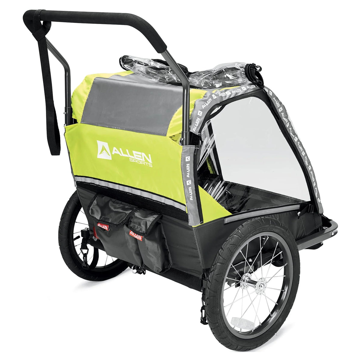 2-Child Bicycle Trailer & Stroller, 100 lbs, Green Q4794
