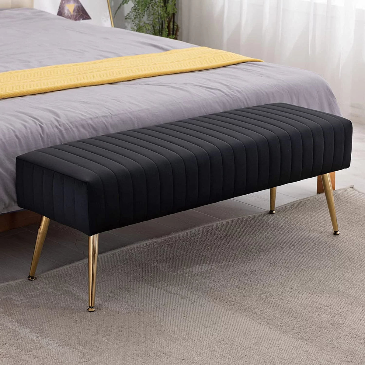 44 Inch Velvet Ottoman Bench with Gold Legs O3150