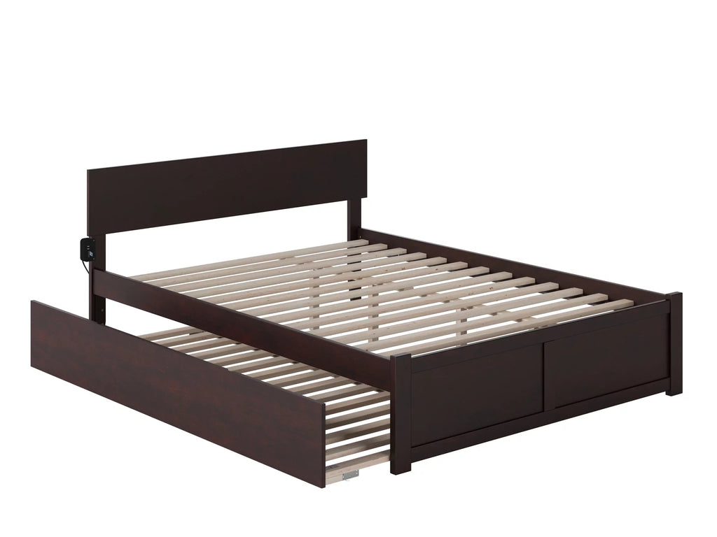 Queen Wood Platform Bed with Headboard Footboard & Twin XL Trundle C8135