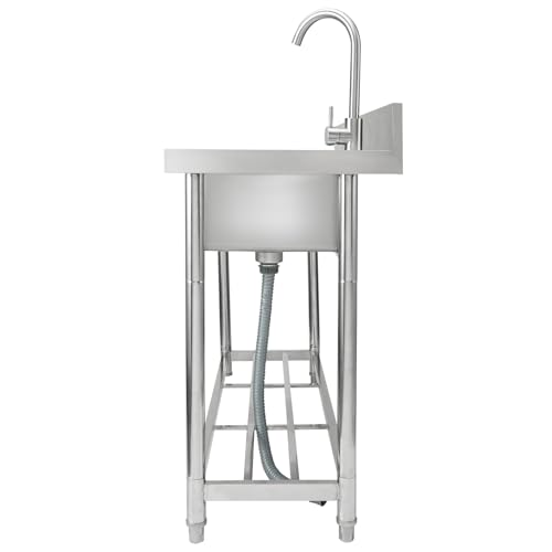 Stainless Steel Utility Sink, 1 Compartment Free Standing Small Sink with Workbench Faucet and Legs, 39.4 x 19.1 x 37.4 in Commercial Single Bowl Sink B852