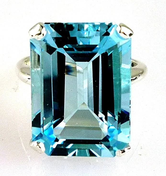 Emerald Cut Blue Topaz Ring 925 Sterling Silver 17.95 Carats I712515