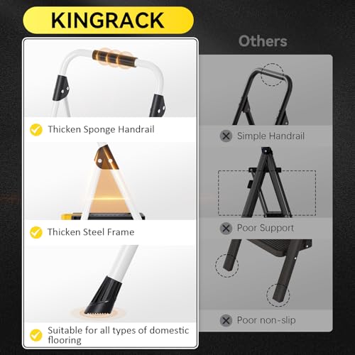 White 3 Step Folding Ladder with Handrail Q3128