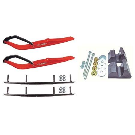 Red Razor Snowmobile Skis with 8 inch Round Bars Complete Kit J862